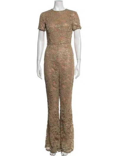 Pre-owned Michael Kors Lace Pattern Crew Neck Jumpsuit In Gold