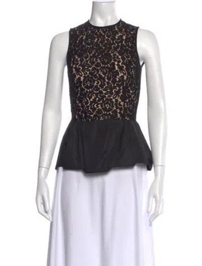 Pre-owned Michael Kors Lace Pattern Crew Neck Top In Black