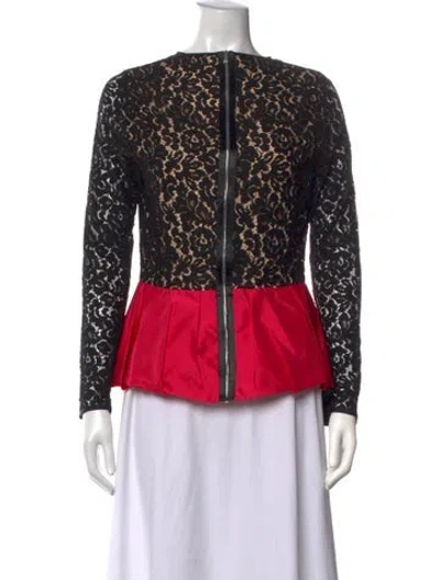 Pre-owned Michael Kors Lace Pattern Crew Neck Top In Black