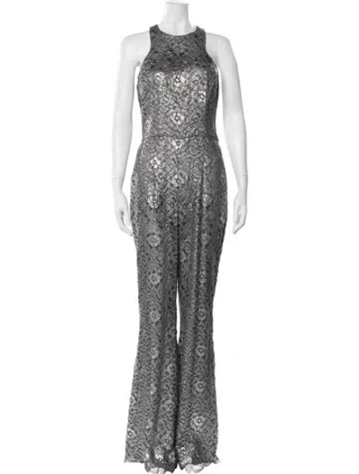 Pre-owned Michael Kors Lace Pattern Halterneck Jumpsuit In Gray