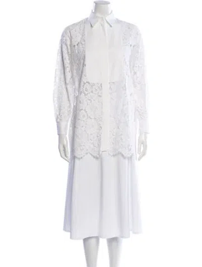 Pre-owned Michael Kors Lace Pattern Long Sleeve Blouse In White