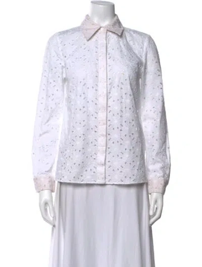Pre-owned Michael Kors Lace Pattern Long Sleeve Blouse In White