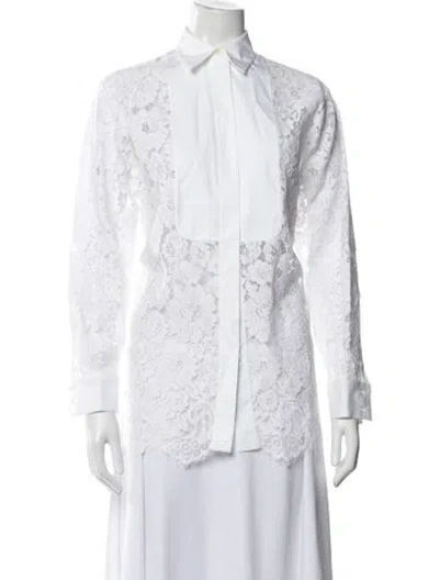 Pre-owned Michael Kors Lace Pattern Long Sleeve Blouse In White