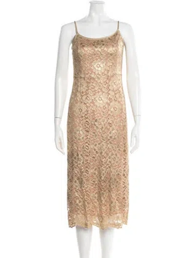 Pre-owned Michael Kors Lace Pattern Midi Length Dress In Gold