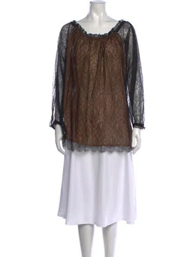 Pre-owned Michael Kors Lace Pattern Scoop Neck Blouse In Black/neutrals
