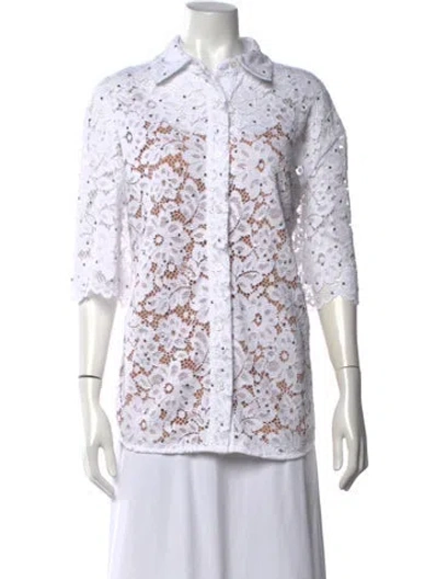 Pre-owned Michael Kors Lace Pattern Three-quarter Sleeve Blouse W/ Tags In White