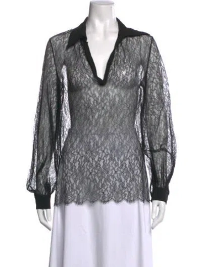 Pre-owned Michael Kors Lace Pattern V-neck Blouse In Black