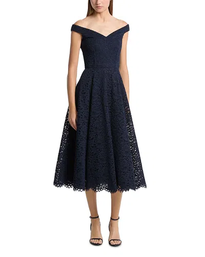 Michael Kors Lace Portrait Midi Dress In Blue