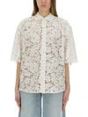 Michael Kors White Beaded Shirt With All-over Floral Embroidery In Tech Fabric Woman In White