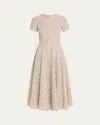Michael Kors Lace Short-sleeve Midi Dance Dress In Gray