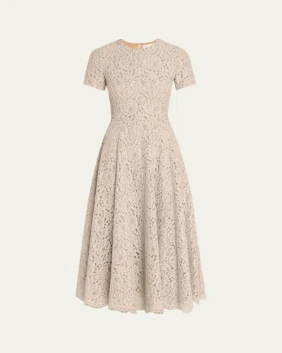 Michael Kors Lace Short-sleeve Midi Dance Dress In Gray