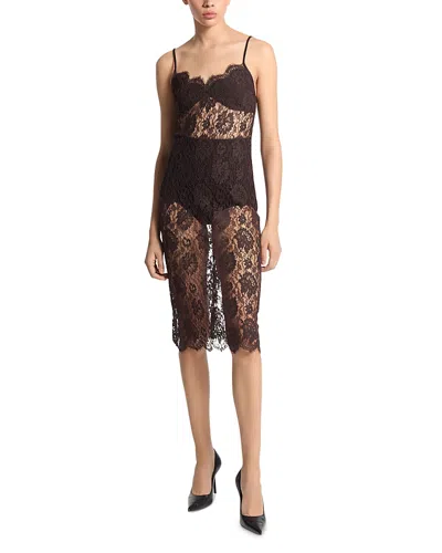 Michael Kors Lace Slip Dress In Chocolate