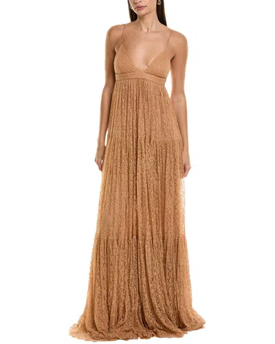Michael Kors Lace Tiered Silk Gown In Brown