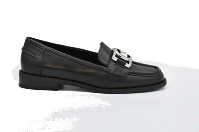 Michael Kors Lace-up Black Leather Flats With Silver Hardware