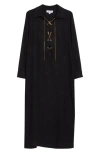 MICHAEL KORS MICHAEL KORS COLLECTION LACE-UP CHAIN LONG SLEEVE LINEN GAUZE SHIRTDRESS