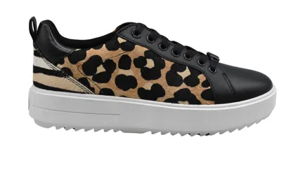 Michael Kors Laced Flat Shoes With Chic Leopard Print And Comfortable Sole In Black