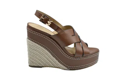 Michael Kors Laced Wedge Shoes With Woven Jute Base In Brown