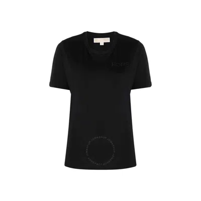 Michael Kors Ladies Black Logo Embroidered Organic Cotton T-shirt