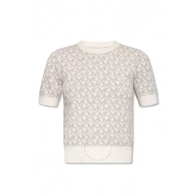 Michael Kors Ladies Bone Logo Jacquard Short-sleeve Sweater