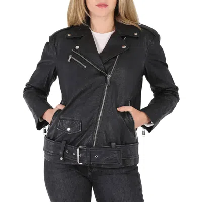 Michael Kors Ladies Crinkled Leather Moto Jacket In Black