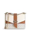 Michael Kors Ladies Greenwich Small Presbyopia Crossbody Bag - White/acorn Brown In Brown/white