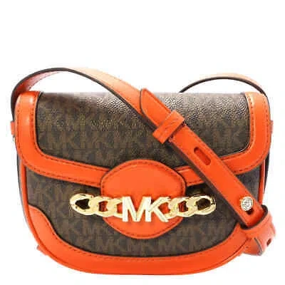 Pre-owned Michael Kors Ladies Hally Extra-small Embellished Logo Crossbody Bag- Orange