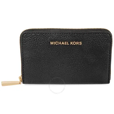 Michael Kors Ladies Small Pebble Leather Card Case Wallet In Black