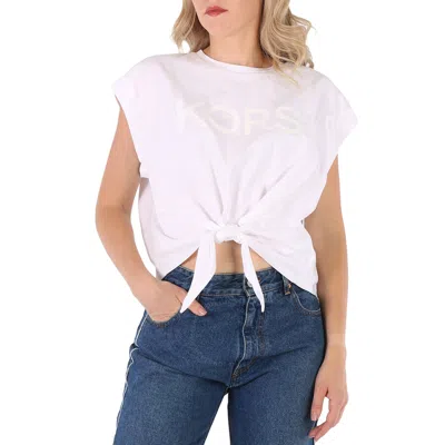 Michael Kors Ladies White Logo Waist-tied Organic Cotton Top