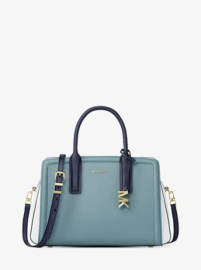 Michael Kors Laila Medium Color-block Pebbled Leather Satchel In Blue