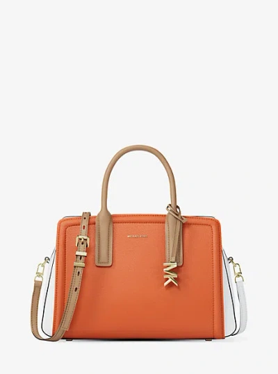 Michael Kors Laila Medium Color-block Pebbled Leather Satchel In Orange