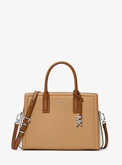 Michael Kors Laila Medium Color-block Leather Satchel In Brown