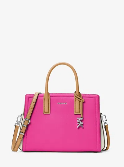 Michael Kors Laila Medium Color-block Leather Satchel In Pink