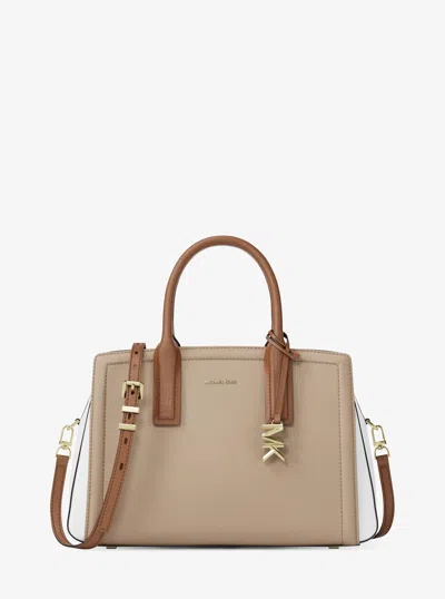 Michael Kors Laila Medium Color-block Pebbled Leather Satchel In Brown