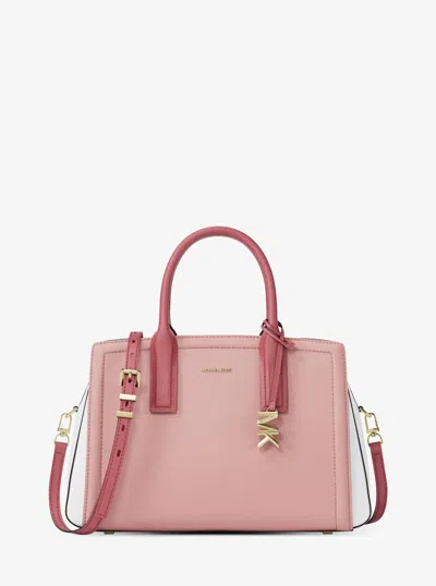 Michael Kors Laila Medium Color-block Pebbled Leather Satchel In Pink