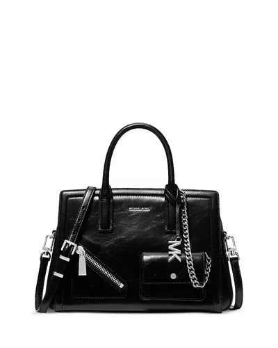 Michael Kors Laila Medium Leather Satchel In Black