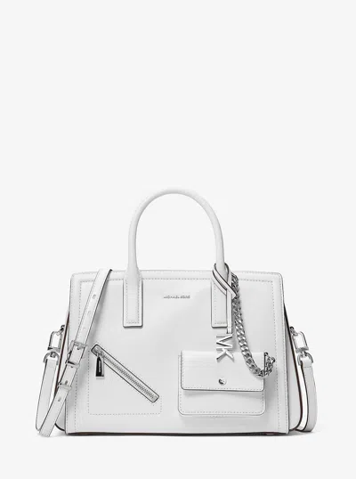 Michael Kors Laila Medium Leather Satchel With Card Case In White