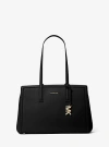Michael Kors 'laila Medium' Black Handbag With Logo Lettering And Metallic Pendant On The Front In Black