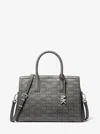 Michael Kors Laila Medium Logo Embossed Burnished Leather Satchel In Gray