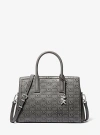 Michael Kors Laila Medium Logo Embossed Burnished Leather Satchel In Gray
