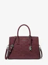 Michael Kors Laila Medium Logo Embossed Burnished Leather Satchel In Brown