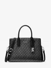 Michael Kors Laila Medium Metallic Signature Logo Satchel In Black