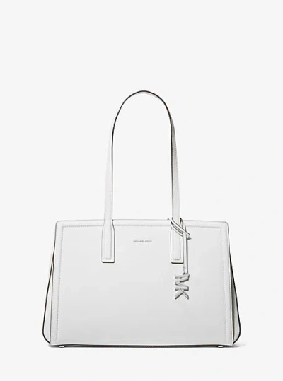 Michael Kors Laila Medium Pebbled Leather Tote Bag In White