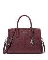 Michael Kors Laila Medium Logo Embossed Burnished Leather Satchel In Burgundy