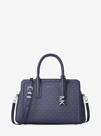 Michael Kors Laila Medium Signature Logo Satchel In Blue