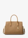 Michael Kors Laila Medium Signature Logo Satchel In Brown