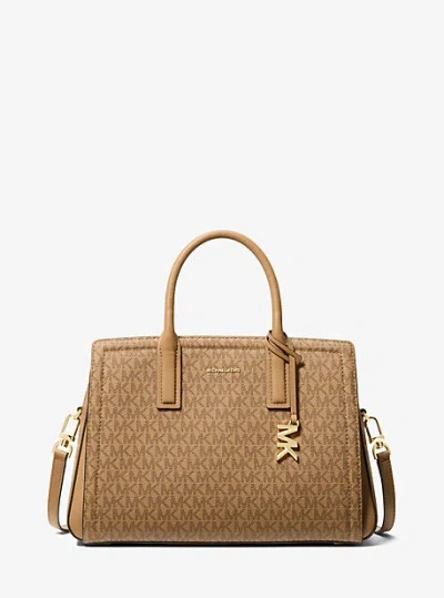 Michael Kors Laila Medium Signature Logo Satchel In Brown