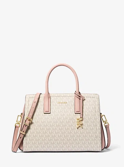 Michael Kors Laila Medium Signature Logo Satchel In Pink