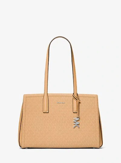 Michael Kors Laila Medium Signature Logo Tote Bag In Brown