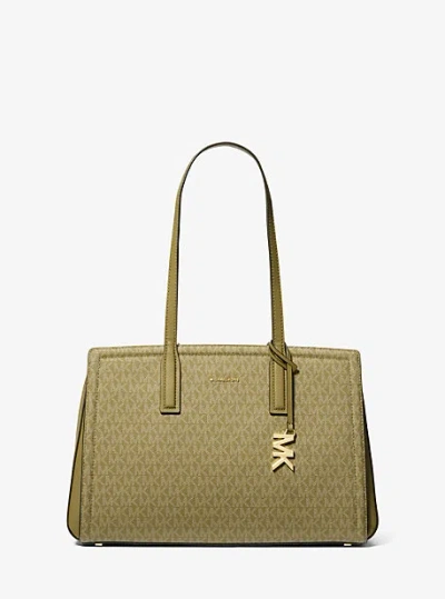 Michael Kors Laila Medium Signature Logo Tote Bag In Green