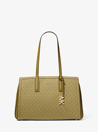 Michael Kors Laila Medium Signature Logo Tote Bag In Green